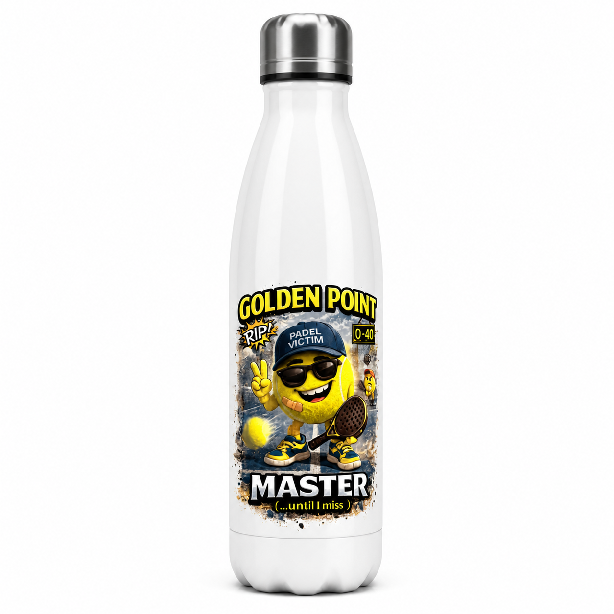 Bouteille sport Padel Victim - "Golden Point, Bandeja Survivor"  500 ml Aluminium Blanc