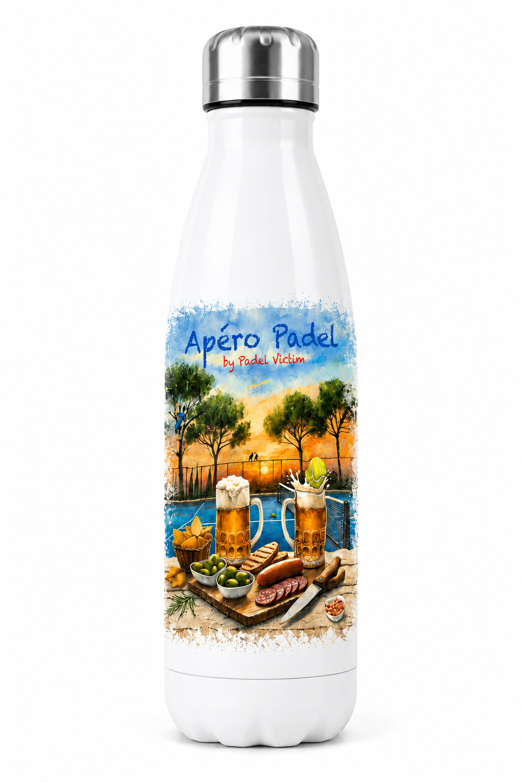 Bouteille d’Eau – Aluminium Blanc – 500 ml – Design “Apéro Padel” - Padel Victim