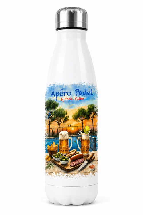 Bouteille d’Eau – Aluminium Blanc – 500 ml – Design “Apéro Padel” - Padel Victim