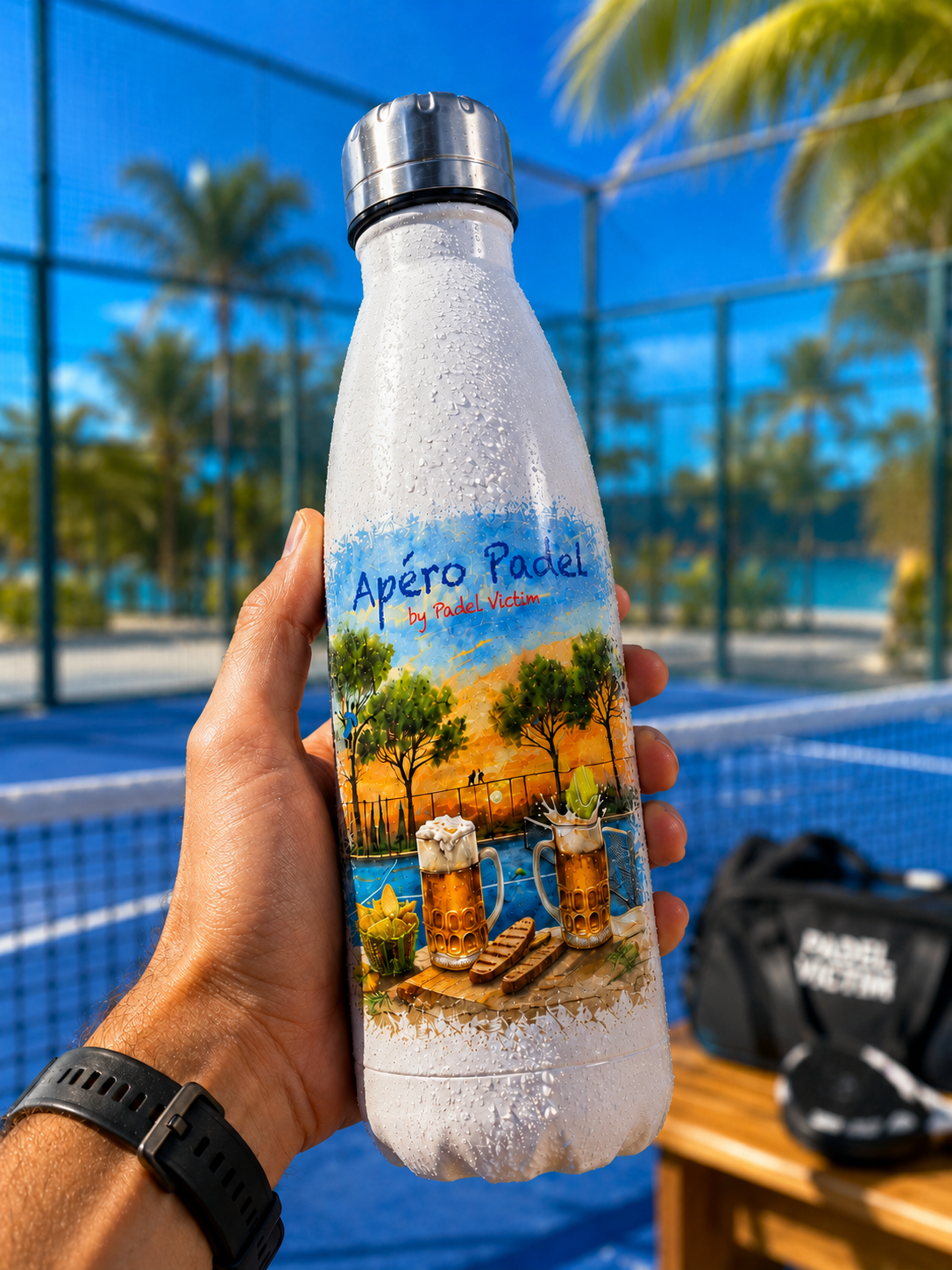 Bouteille d’Eau – Aluminium Blanc – 500 ml – Design “Apéro Padel” - Padel Victim